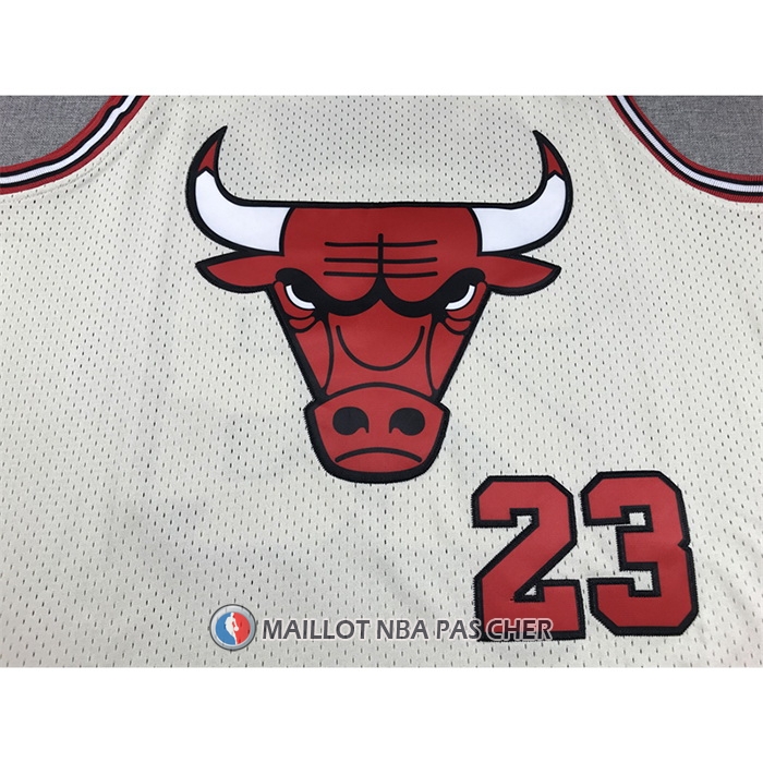 Maillot Chicago Bulls Michael Jordan NO 23 Mitchell & Ness Chainstitch Creme